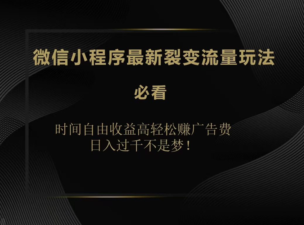 微信小程序最新裂变流量玩法，时间自由收益高轻松赚广告费，日入200-500+ - 三缺一