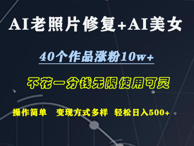 AI老照片修复+AI美女玩发  40个作品涨粉10w+  不花一分钱使用可灵  操作简单  变现方式多样话   轻松日去500+ - 460g_com