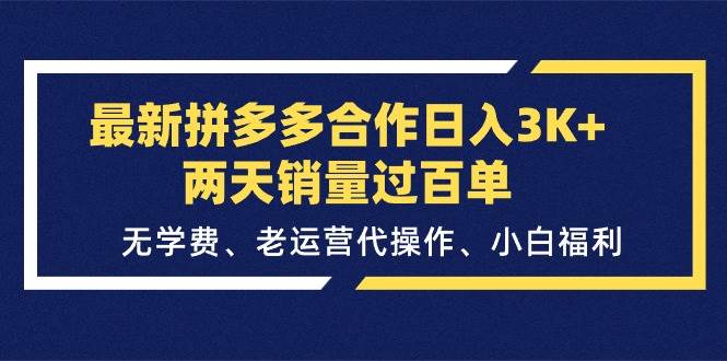 最新拼多多合作日入3K+两天销量过百单，无学费、老运营代操作、小白福利 - 三缺一