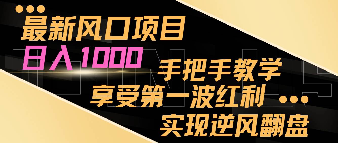 最新风口项目，日入过千，抓住当下风口，享受第一波红利，实现逆风翻盘 - 三缺一