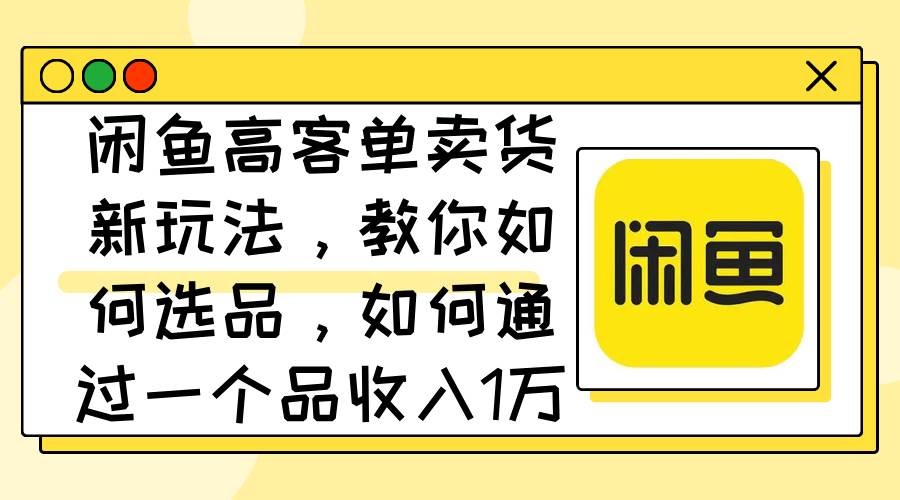 闲鱼高客单卖货新玩法，教你如何选品，如何通过一个品收入1万+ - 460g_com