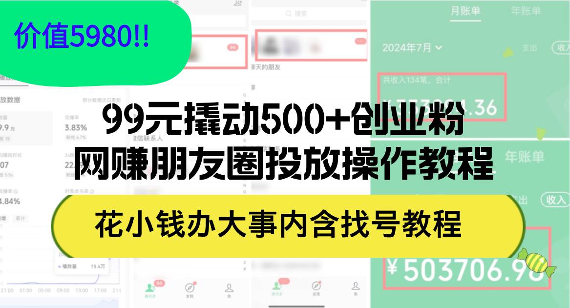 99元撬动500+创业粉，网赚朋友圈投放操作教程价值5980！花小钱办大事内… - 460g_com